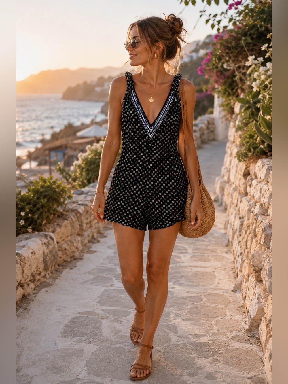 Urban Outfitters Ecote Printed Romper Medium Black Boho Festival Sleeveless